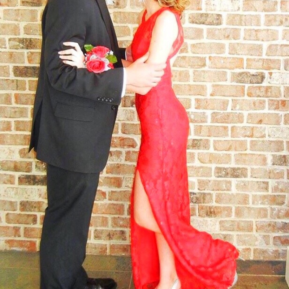 Red Lace Prom Dress.